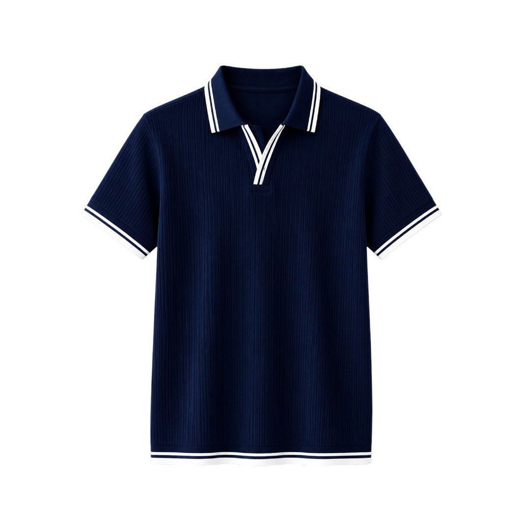 The Howling Wolff Men's Premium Navy Blue Textured Knit Polo Shirt