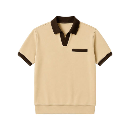 The Howling Wolff Men's Premium Beige Polo Shirt with Contrast Collar & Chest Pocket