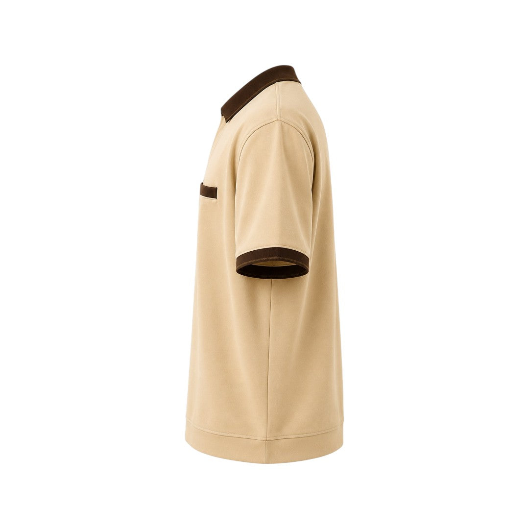 The Howling Wolff Men's Premium Beige Polo Shirt with Contrast Collar & Chest Pocket