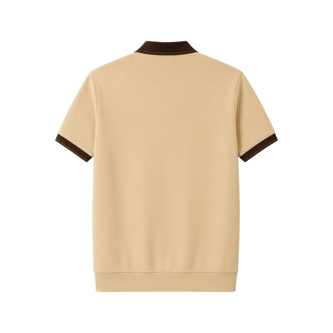 The Howling Wolff Men's Premium Beige Polo Shirt with Contrast Collar & Chest Pocket