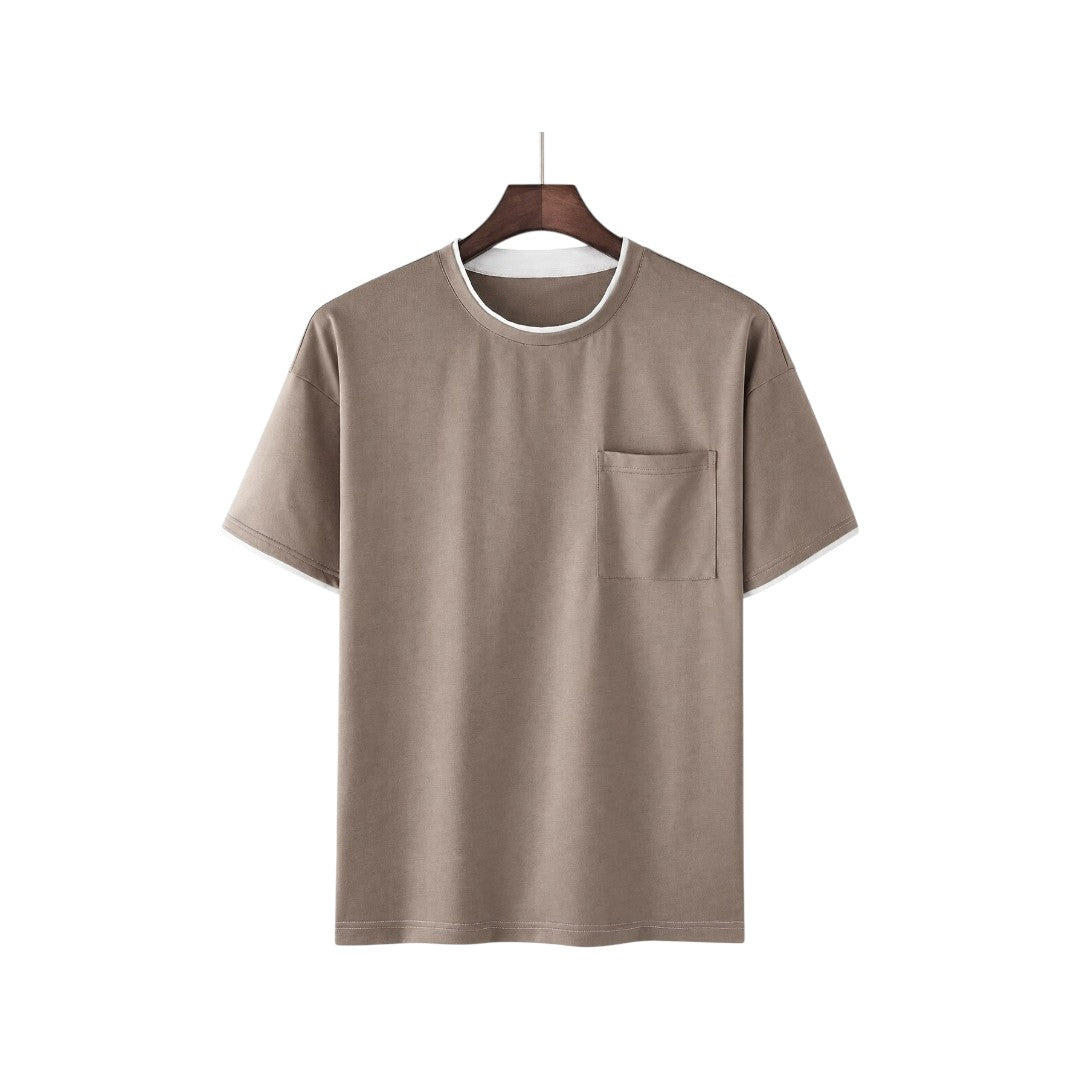 The Howling Wolff Men's Premium Color Block Crew Neck T-Shirt – White, Taupe & Burgundy