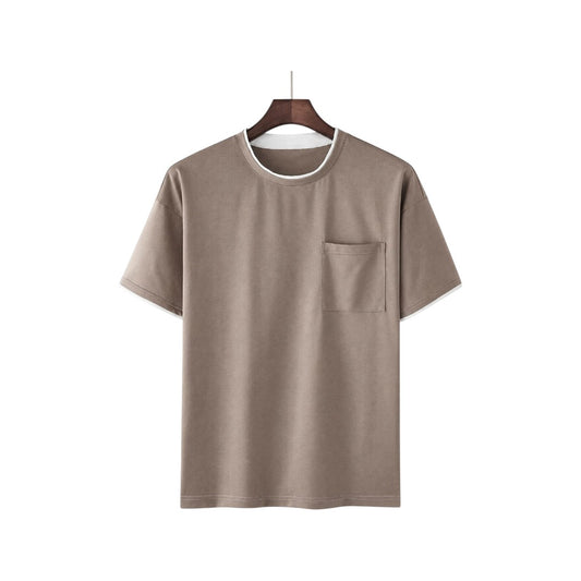 The Howling Wolff Men's Premium Color Block Crew Neck T-Shirt – White, Taupe & Burgundy