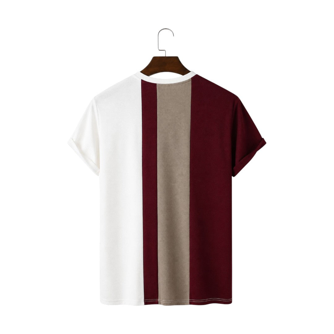 The Howling Wolff Men's Premium Color Block Crew Neck T-Shirt – White, Taupe & Burgundy