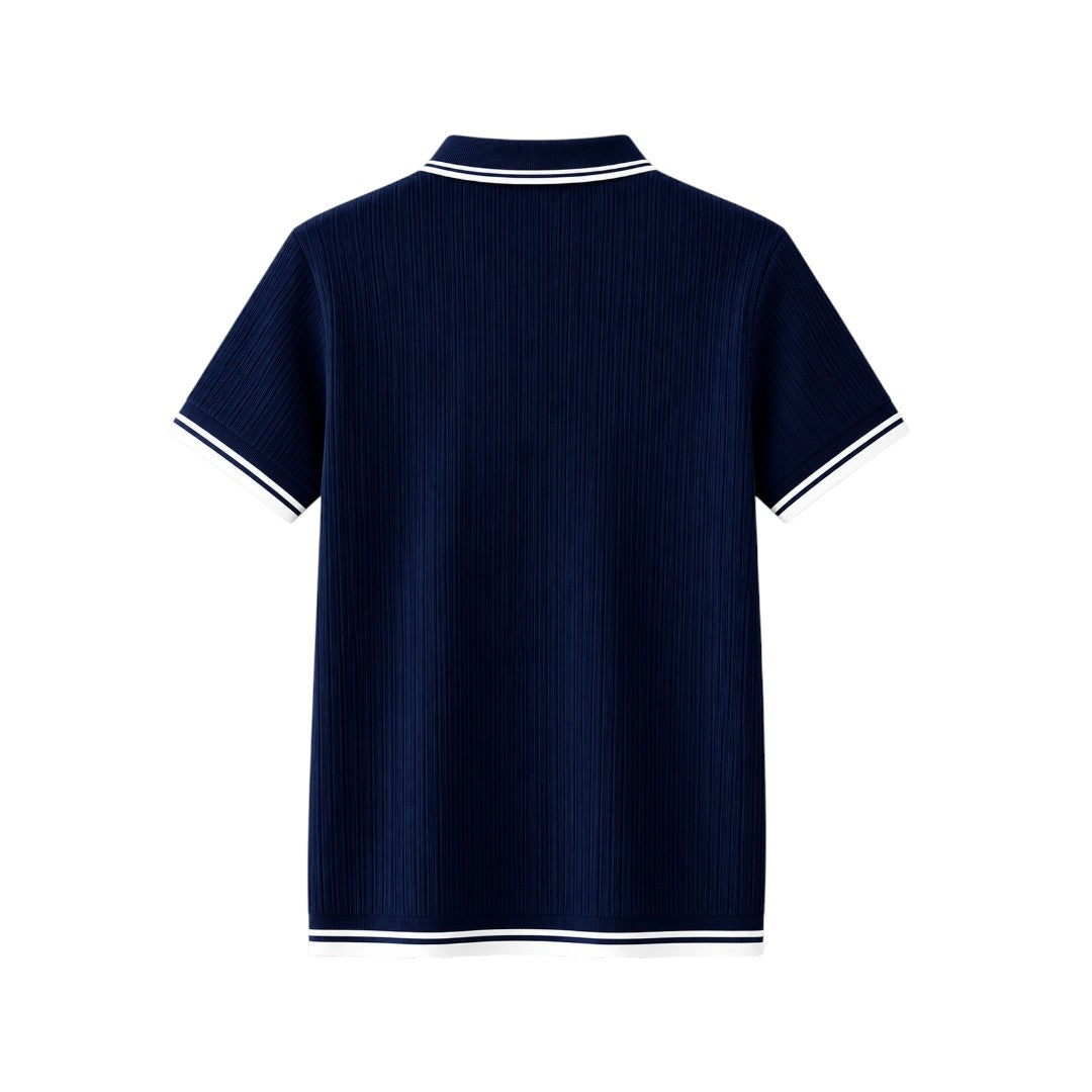 The Howling Wolff Men's Premium Navy Blue Textured Knit Polo Shirt