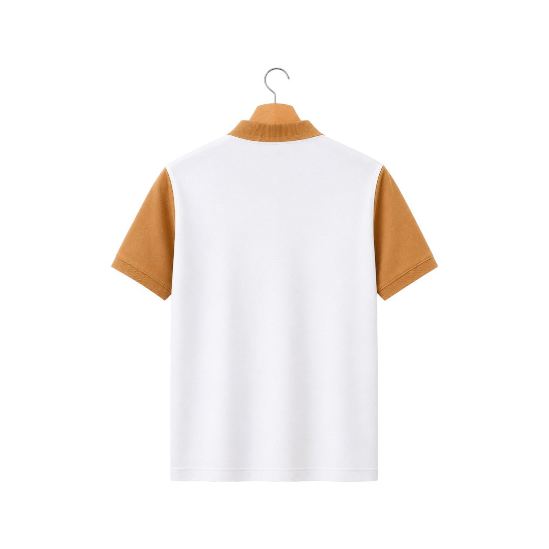 The Howling Wolff Men's Premium White & Camel Color Block Zip Polo Shirt